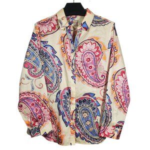 Chico's No-Iron Button-Up Shirt Top Women's 3 (16/18) V-neck Paisley Floral
